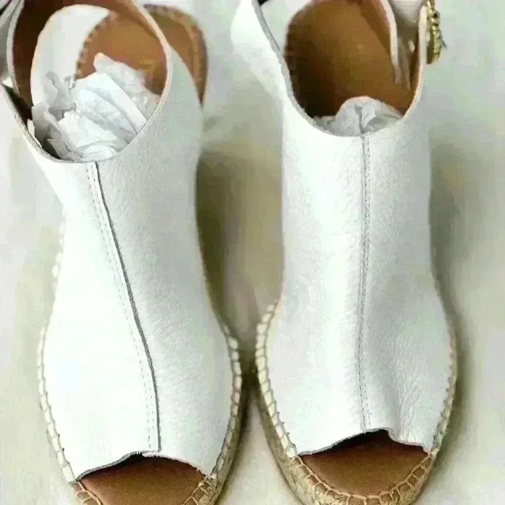 Maypol Women’s Leather Buckle Rhinestone Wedge  Sandals Size 39 or US 8/8.5 - Picture 2 of 8